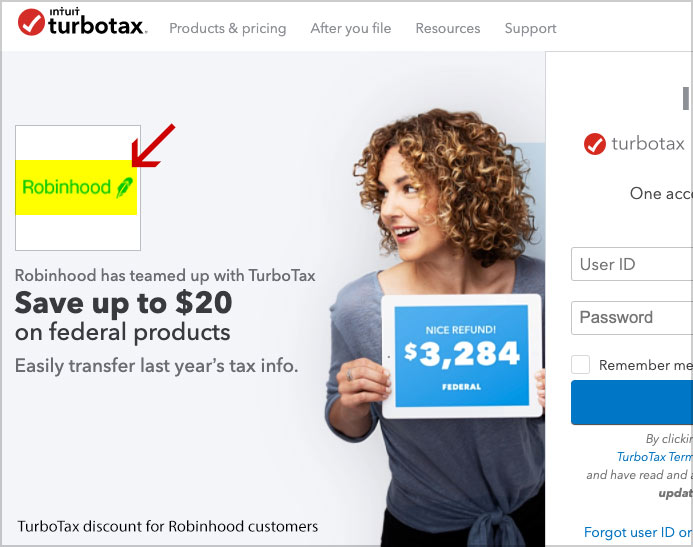 robinhood turbotax discount 20